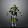 3D Model Of Futuristic Sci Fi Character With White And Green Armor Helmet And Cloak