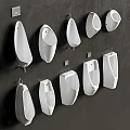 Ceramic White Urinals Mounted On Dark Colored Wall In Multiple Units