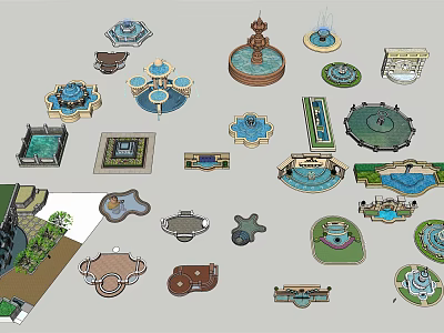 Outdoor Decorative Fountain Designs With Various Shapes And Styles 3d model