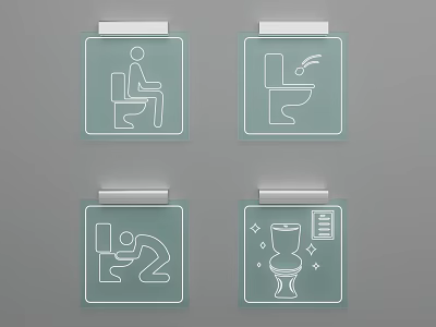 Bathroom Icon Wall Mounted Hanging Decor With Different Types of Toilet Usage Illustrations 3d model
