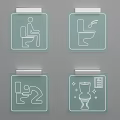 Bathroom Icon Wall Mounted Hanging Decor With Different Types of Toilet Usage Illustrations