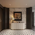 Elegant Modern Entryway Console Cabinet With Side Cabinet Marble Wall And Table Lamp 3d model
