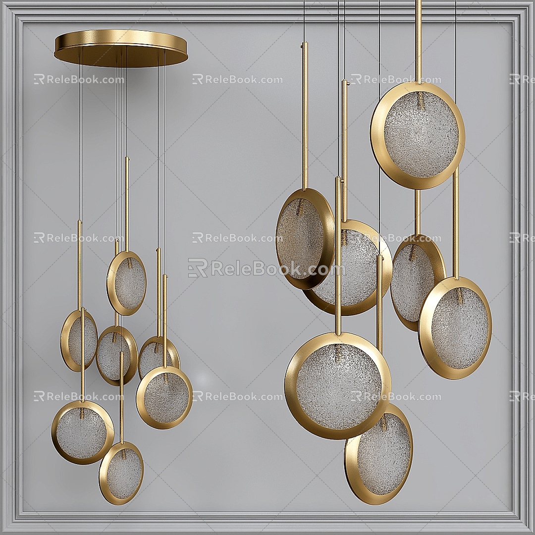 Modern ring metal glass chandelier 3d model