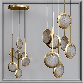 Modern ring metal glass chandelier 3d model