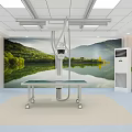Modern Operating Room Interior Featuring Medical Equipment Surgical Table White Walls And Ceiling Lights