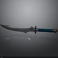 Ornate Weapon Sword Featuring Shiny Blade Blue Handle And Metal Accents