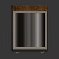 Modern Household Appliance With Wooden Design And Metal Grille On Wheels