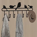 Wall Mounted Bird Shaped Hook Rack With Hanging Clothes And Hat 3d model