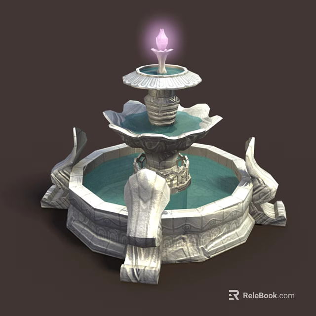 Multi Tiered Garden Fountain With Stone Carved Dolphin Statues And Decorative Light 3d model 