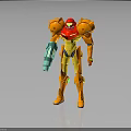 Action Figure Robot Character With Red Helmet Yellow Armor Orange Shoulder Pads And Green Weapon