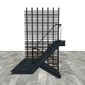 Black Staircase With Vertical Grille Structure And Marble Floor Wall Art 3d model