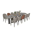 Modern Rectangular Dining Table Set With Marble Top And Colorful Chairs And Greenery 3d model