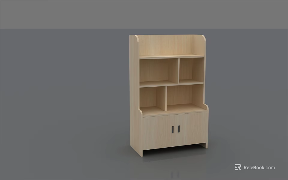 Light Wood Storage Cabinet Shelf With Multiple Compartments And Cabinet Doors 3d model 