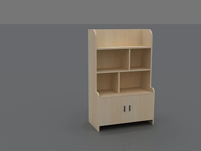 Light Wood Storage Cabinet Shelf With Multiple Compartments And Cabinet Doors 3d model