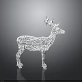 White Wireframe Deer Sculpture Standing On Dark Background With Reflection