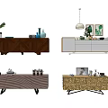 Various Modern TV Stand Styles With Decorative Plants Vases And Frames 3d model