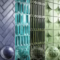Decorative Wall Components With Geometric Textures And Spherical Accents In Blue Green Gray 3d model