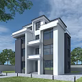 Modern Detached Villa Exterior Design With Multi Story Structure Lush Greenery And Outdoor Patio