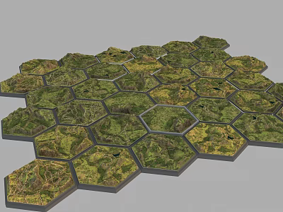 Hexagonal Garden Landscape Design With Green Vegetation And Varied Terrain Structures 3d model