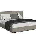 Modern Double Bed With Grey Headboard White Pillows And Striped Blanket 3d model