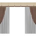 Elegant Brown And Light Layered Window Curtains With Valance And Tiebacks 3d model