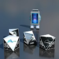 Smart Robot With Digital Screen Display And Geometric Cubes In Futuristic Scene 3d model