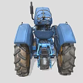 Blue Vintage Tractor With Metal Body Large Yellow Wheels And Exhaust
