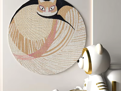 Beige Round Carpet With Fox Pattern And White Bear Toy For Home Decor 3d model