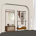 Clothing Display Racks with Hanging Clothes Wooden Drawers Stuffed Toy and Shopping Bag on Wheels