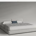 Modern Double Bed With White Headboard Textured Bedspread And Blue Pillow 3d model