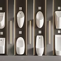 Multiple White Urinals Arrangement On Dark Wall With Modern Lighting And Sleek Design