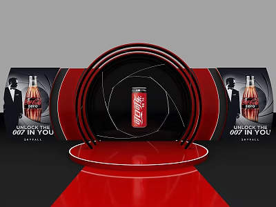Coca Cola Themed Photo Spot With Red Black Design Circular Platform And Billboard 3d model