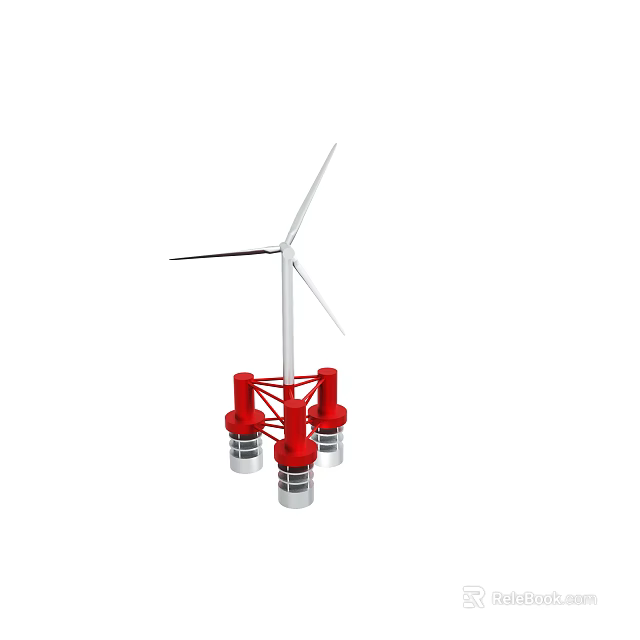 Modern Wind Turbine With Red Support Structure And Floating Base Design 3d model 