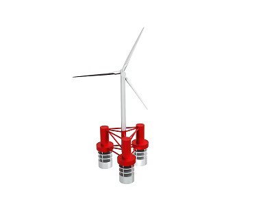 Modern Wind Turbine With Red Support Structure And Floating Base Design 3d model