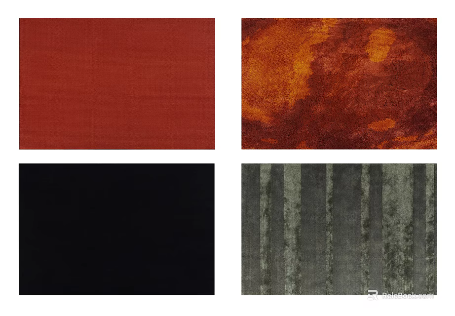 Square Rugs with Red Orange Black Grey Colors and Smooth Mottled Striped Textures 3d model 