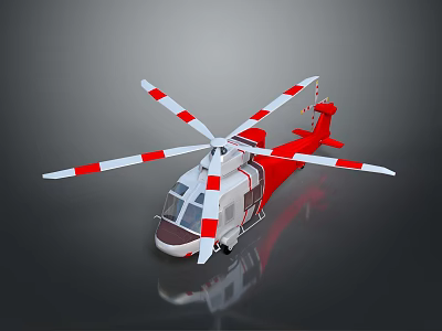 Red and White Helicopter with Rotors and Sleek Fuselage on Dark Background 3d model