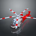 Red and White Helicopter with Rotors and Sleek Fuselage on Dark Background