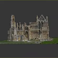 Ancient Ruin Building Model With Stone Architecture And Green Grass Surroundings