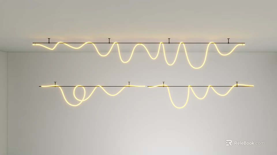 Contemporary LED Chandelier With Curved Wave Linear Design For Modern Ceiling Lighting 3d model 