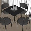 Modern Black Square Dining Table Set With Four Gray Chairs And Metal Frame 3d model