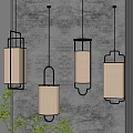 Modern Pendant Lights With Black Frames White Fabric Shades Gray Wall And Green Plants