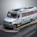 Old Worn Out Bus With Graffiti Parked On Dirt Platform View 3d model