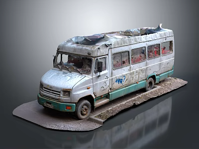 Old Worn Out Bus With Graffiti Parked On Dirt Platform View 3d model