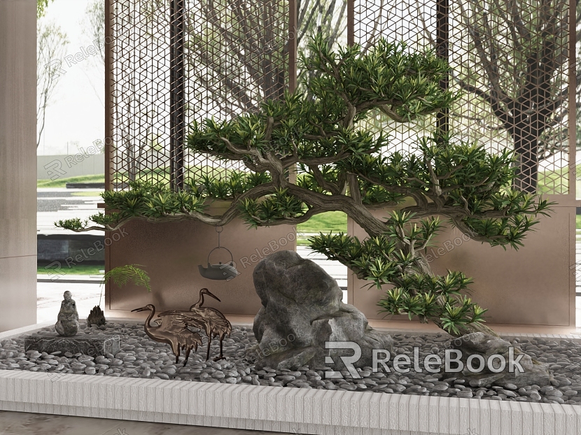 Modern interior landscape green plant landscaping sketch model