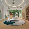 Playful Kindergarten Interior Design With Hanging Plants Slide Central Tree And White Sculptures