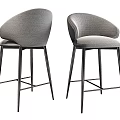 Modern Gray Bar Stools With Curved Backrest Black Metal Legs And Comfortable Seat