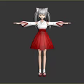 Anime Character With Cat Ears Silver Hair White Top Red Skirt Red Shoes Arms Outstretched