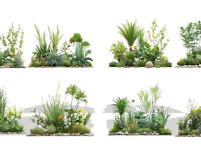 Diverse Plant Combinations with Mixed Herbs Shrubs and Decorative Stone Elements for Garden Landscaping 3d model