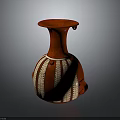 Elegant Red Decorative Vase With White Striped Patterns And Intricate Ornaments