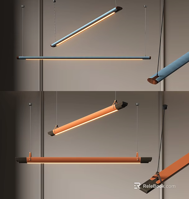 Modern Linear Pendant Lights With Blue And Orange Hues For Contemporary Interiors 3d model 